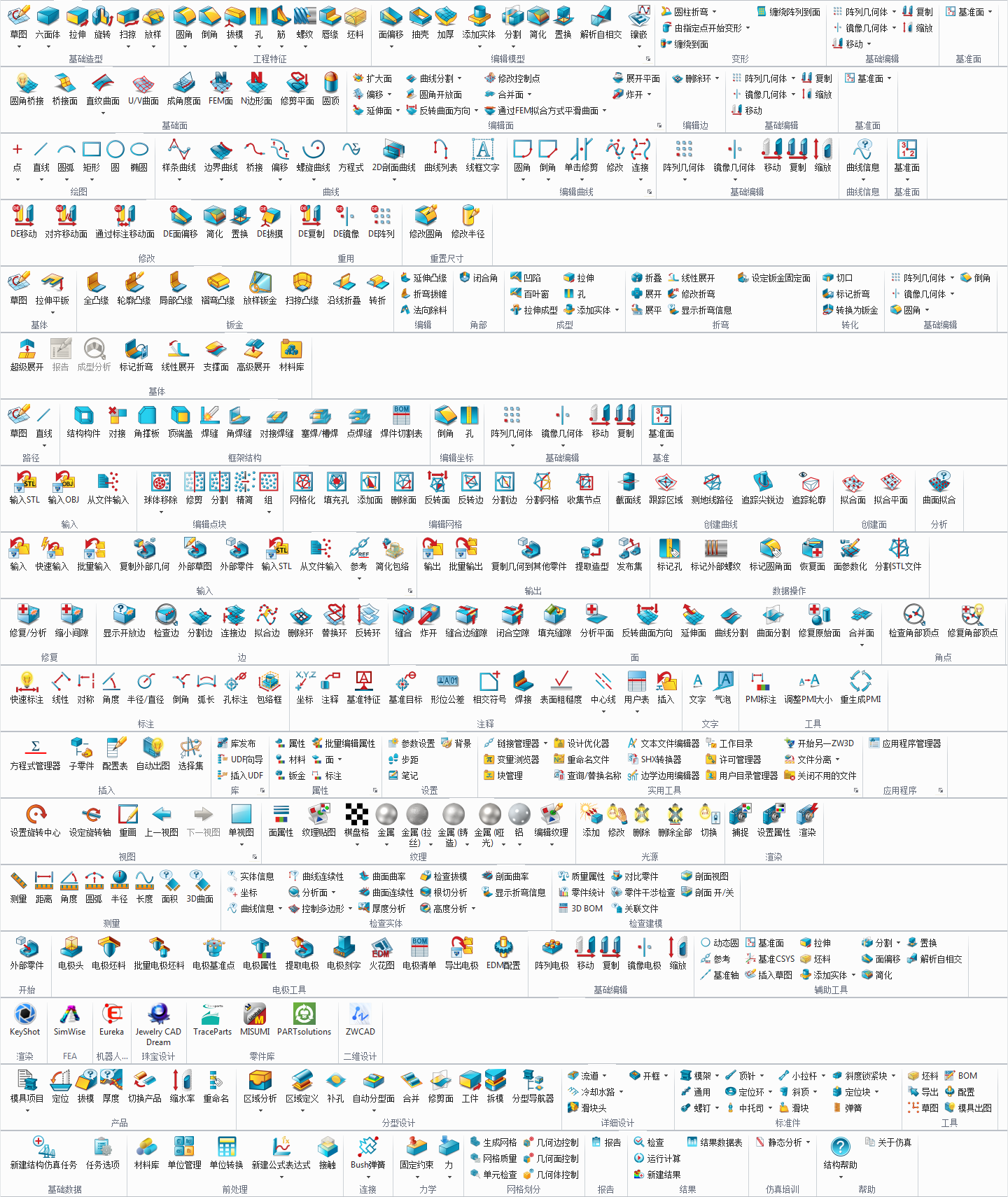 中望3D_2022X_V26.30_20210802_Ribbon_面板栏_模块与功能